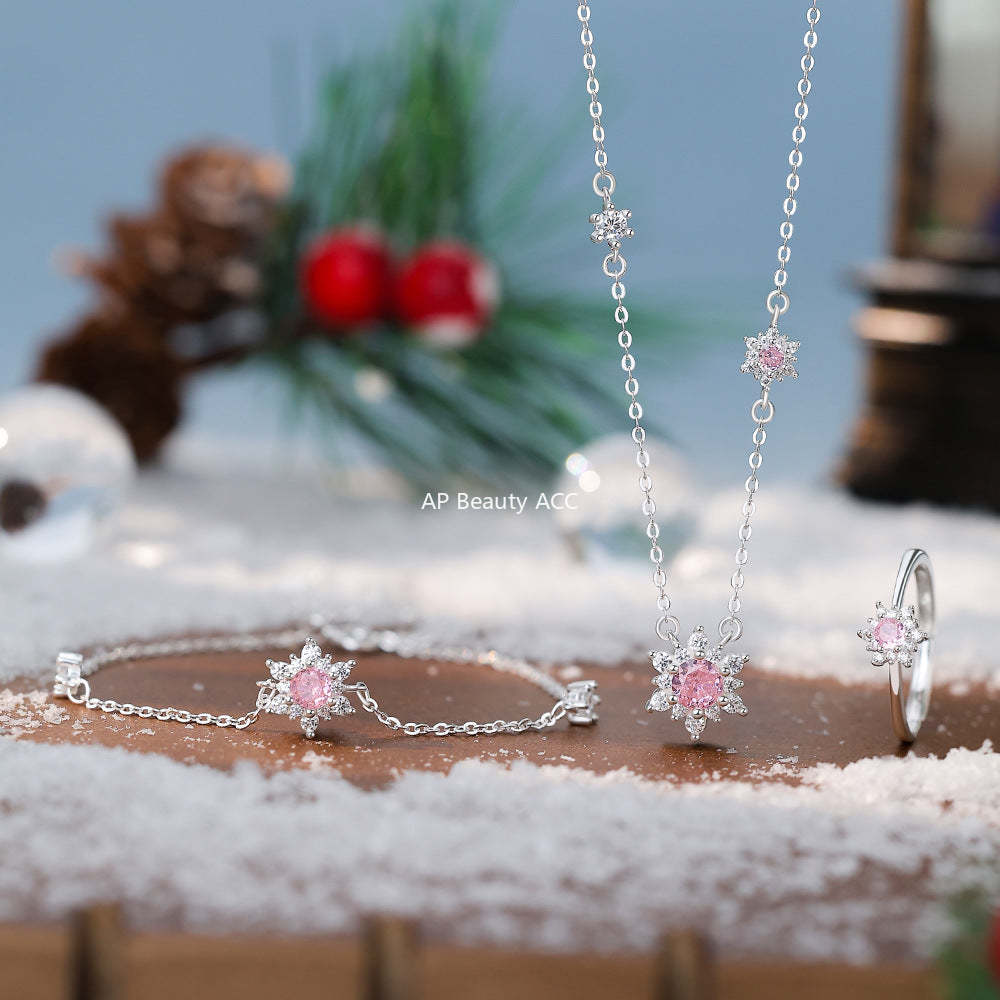 D廠-原創足銀S999雪花鋯石項鍊聖誕耳環時尚輕奢手鍊氣質禮物「YC0938N_1 YC3199R_1 YC4059SL_1」25.12-3
