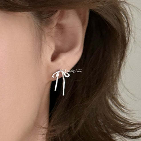 C廠-個性冷淡風蝴蝶結飄帶銀針耳釘女輕奢簡約設計氣質時尚百搭耳飾「EH-4290」25.12-1