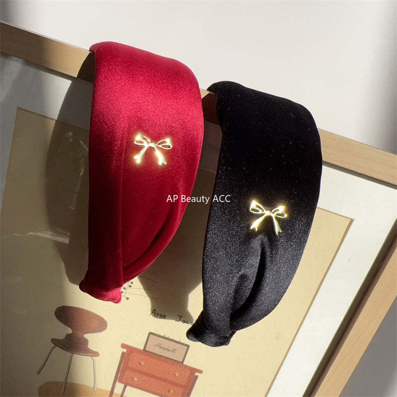 E廠-秋冬氛圍感高顱頂頭箍高級感港風復古寬髮捆絲絨蝴蝶結髮箍女髮飾「27731」25.11-4