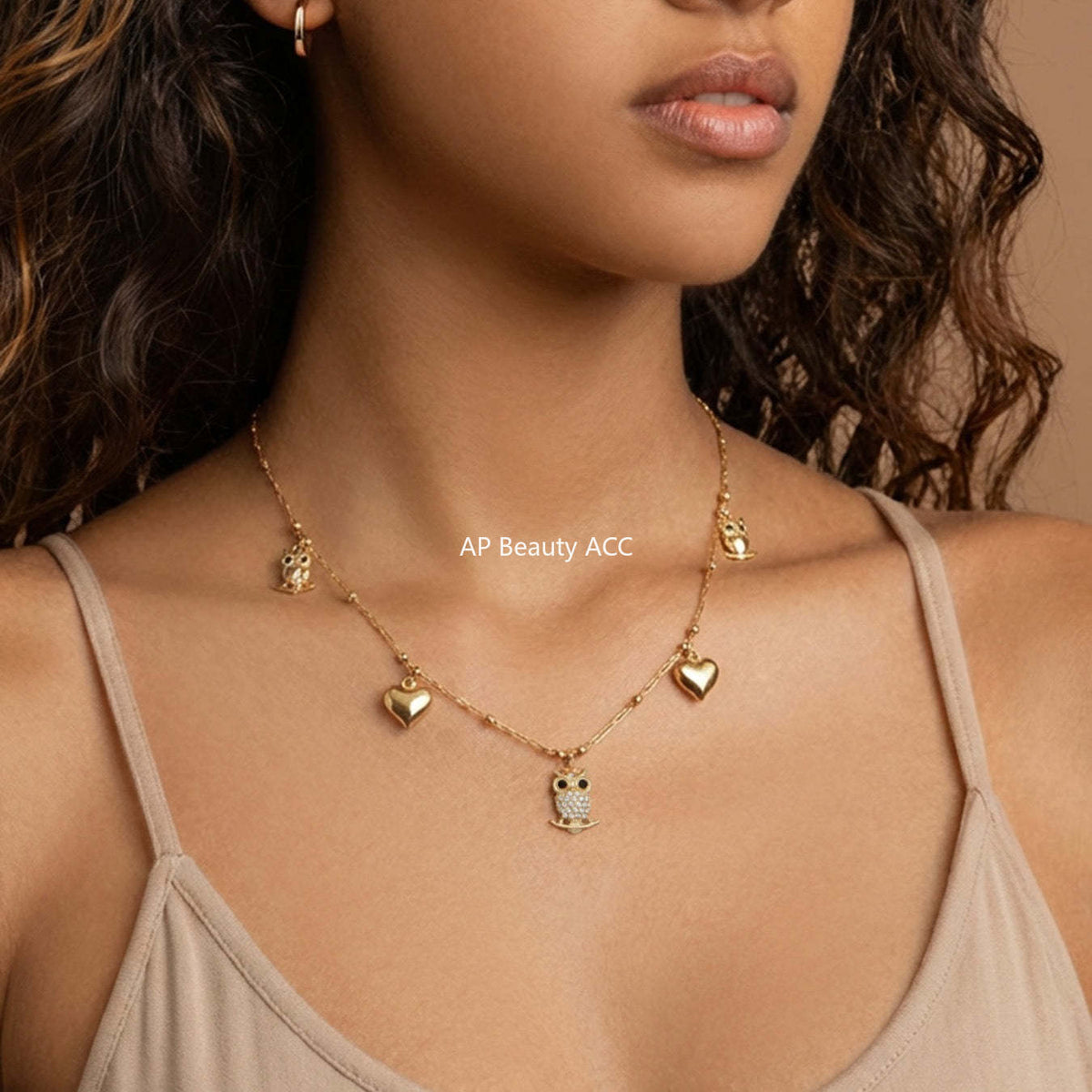 B廠-不鏽鋼貓頭鷹鑲鋯石DIY多配件愛心吊墜項鍊手鍊首飾套裝鍍18k真金「TXP528」25.12-3