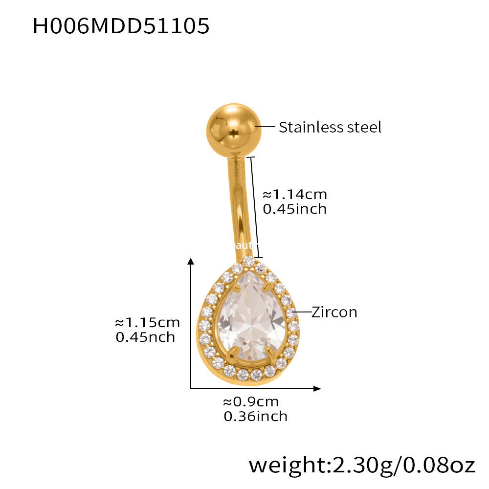 B廠-超閃5A鋯石愛心水滴造型肚臍釘不鏽鋼18k鍍金歐美穿刺飾品「H001」25.11-2