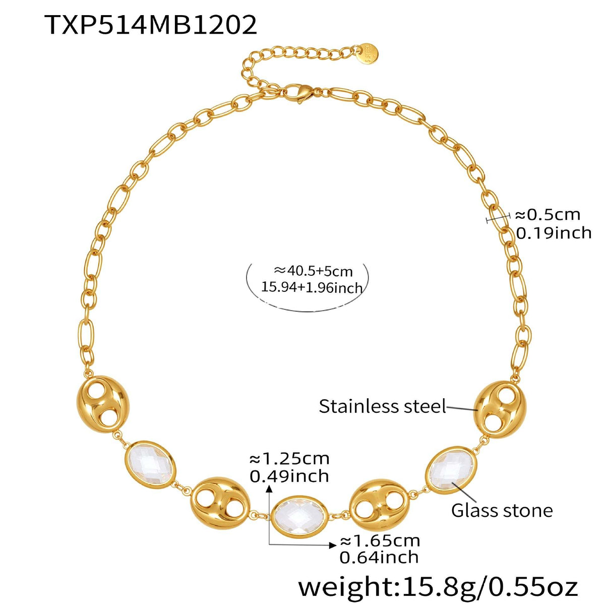B廠-不鏽鋼空心豬鼻子包邊玻璃石手鍊項鍊套裝鍍18k真金跨境珠寶首飾「TXP514」25.12-2
