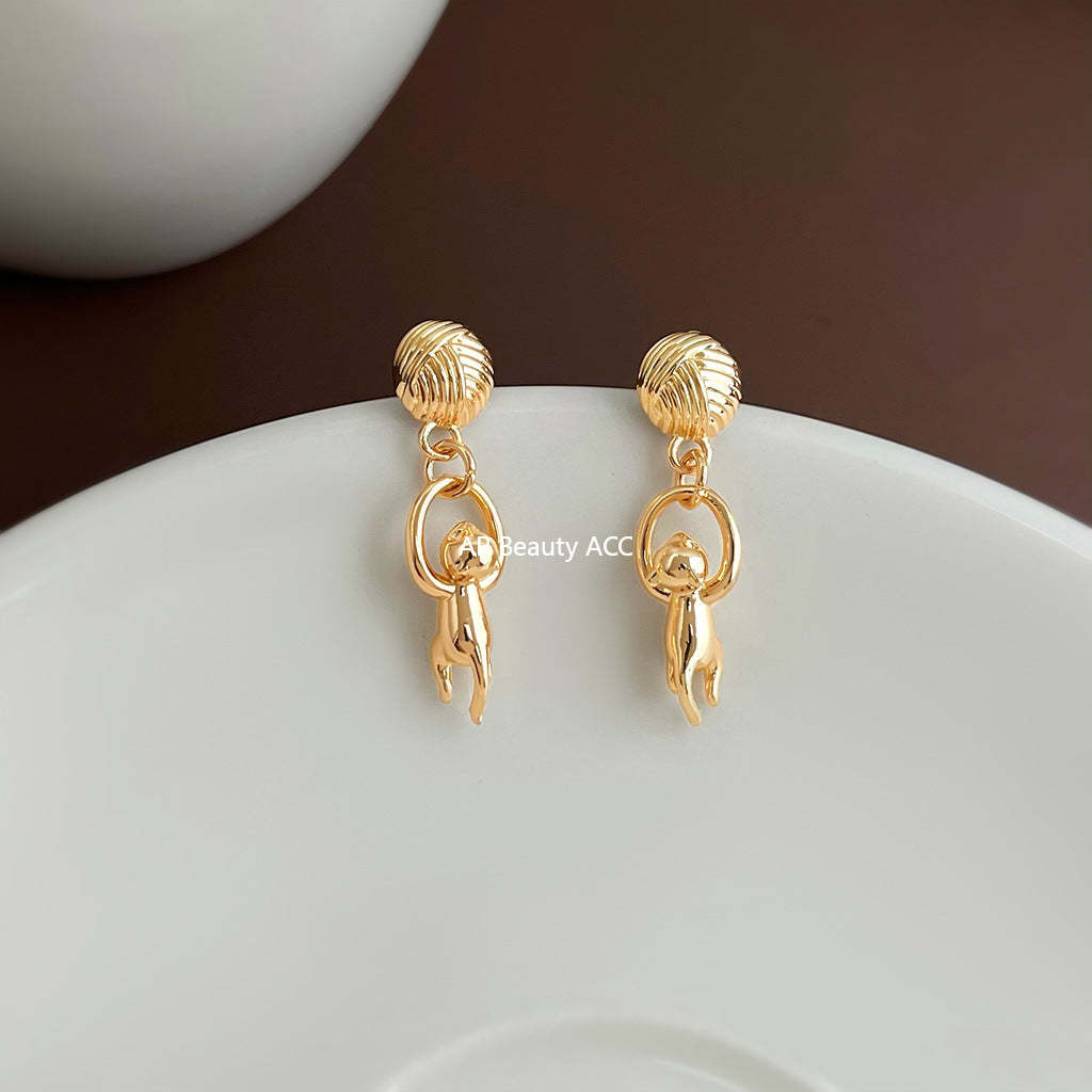 A廠-原創貓咪~925銀針時尚設計感簡約個性小眾新款動物耳飾工廠耳環女「7042」25.11-1