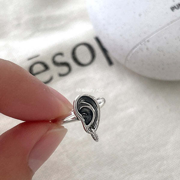 C廠-輕奢復古設計感小耳朵戒指女冷淡風氣質個性純銀食指環ins新指環「JZ-0657」25.10-5