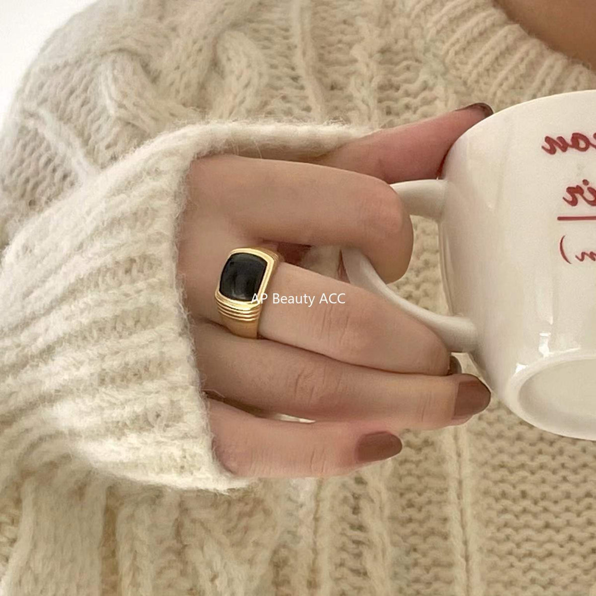 F廠-韓國韓版飾品S925純銀戒指個性首飾時尚氣質可調節黑瑪瑙戒指「J1709」25.12-1