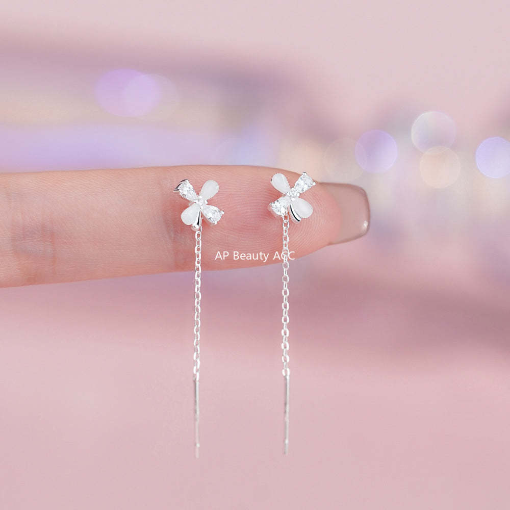 D廠-S925純銀貓眼四葉花流蘇耳線精美輕奢款幸運甜美顯臉瘦耳飾「YC2678E_1」25.12-1