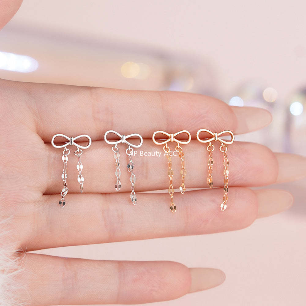 D廠-純銀S925蝴蝶結鏈條耳環女輕奢高級感甜美精緻小眾設計耳飾「YC4061E_1」25.12-3