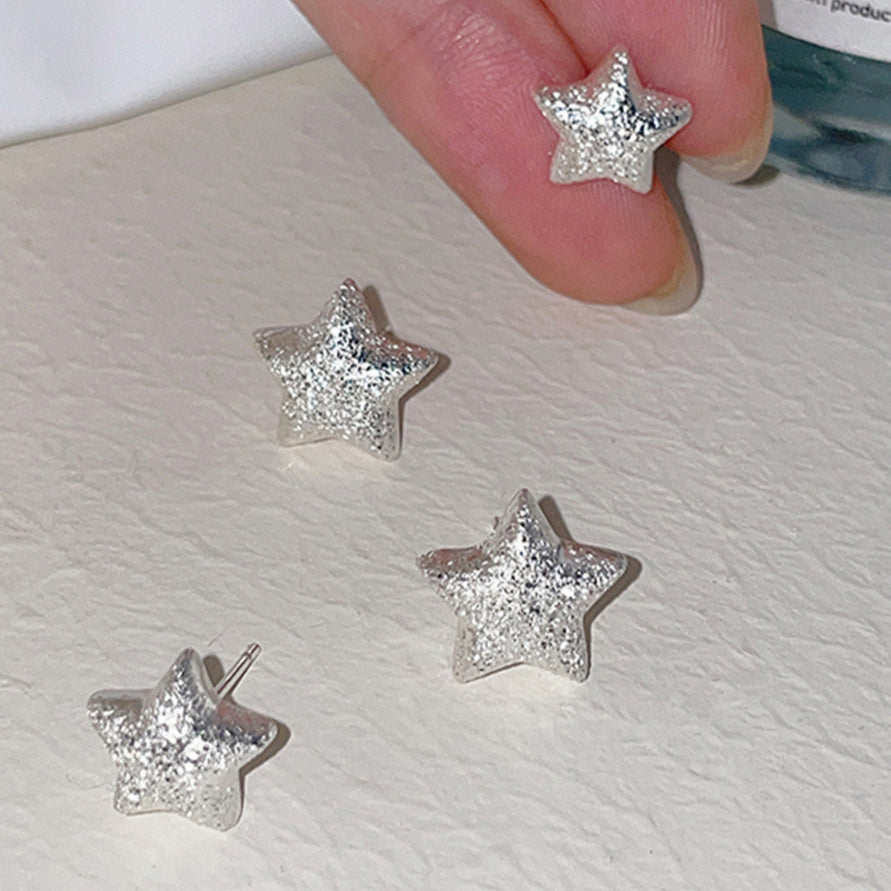 C廠-小巧精緻閃砂星星耳釘女輕奢小眾高級感氣質銀針耳環百搭新耳飾「EH-3463」25.04-3