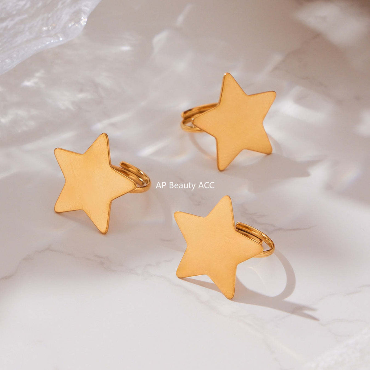 B廠-法式浪漫自然星星形狀戒指耳環毛衣項鍊套裝不鏽鋼鍍18k金「TXP457」25.10-5