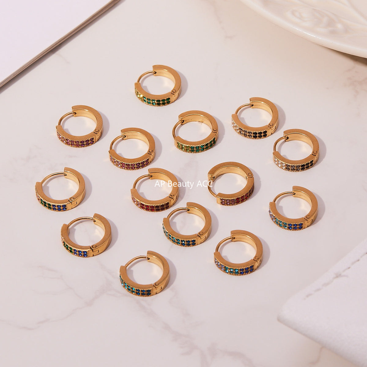 B廠-簡約C型鑲彩鑽拼色鋯石耳扣不鏽鋼鍍18k真金輕奢小眾耳環女「F798」25.11-1