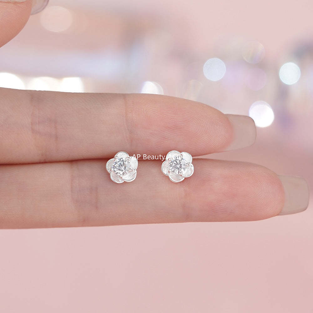 D廠-足銀S999高級感花鋯石耳環女甜美清新韓風氣質小眾精緻耳飾「YC3124E_2」25.11-4