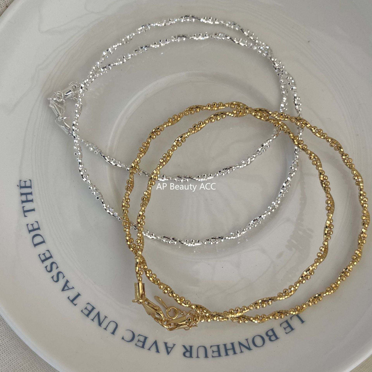 F廠-韓國韓版925純銀切面圓珠碎銀項鍊簡約氣質冷淡風纏繞項鍊「B1173」25.12-3