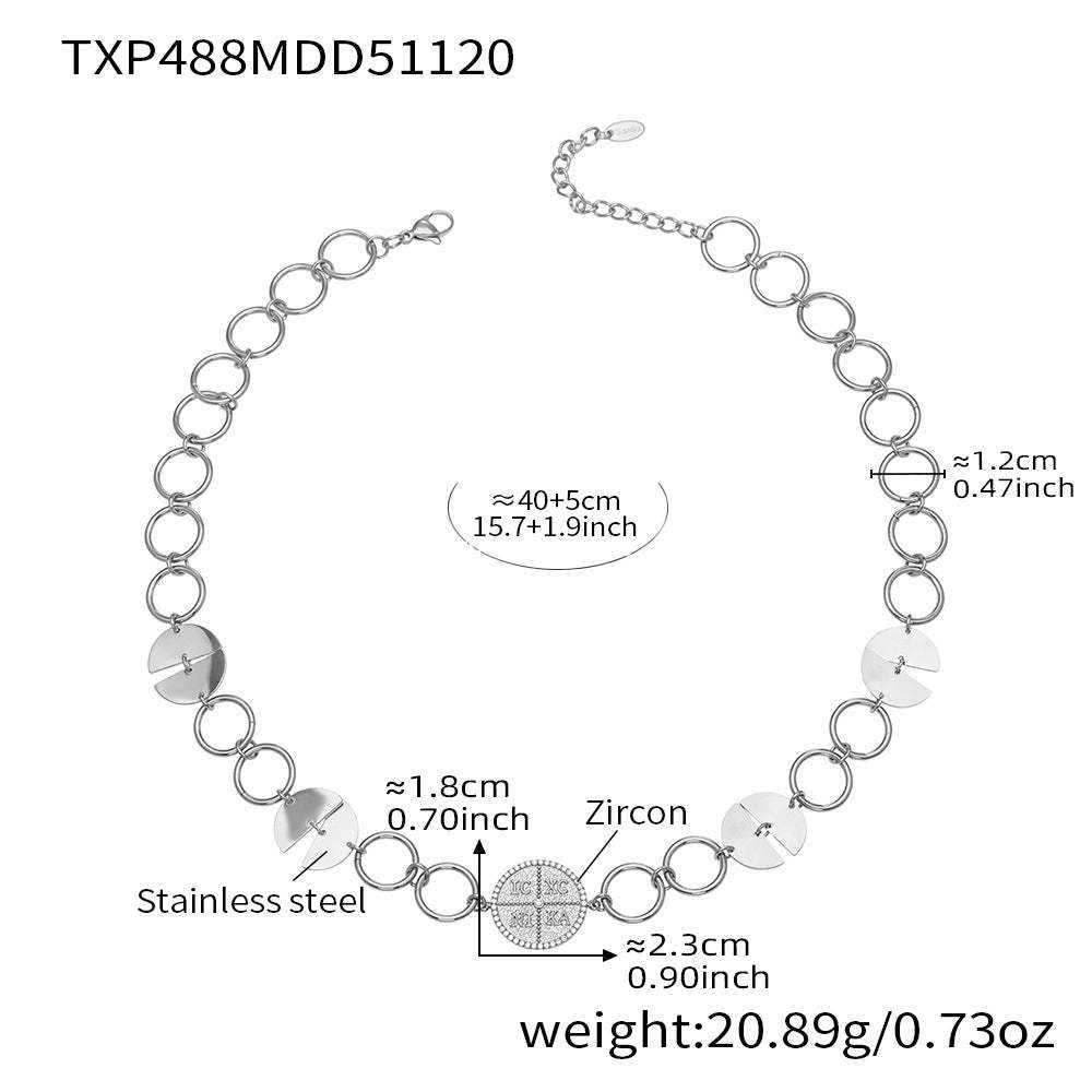 B廠-歐美新款配飾不鏽鋼圓片字母鑲嵌鋯石項鍊手鍊套裝鍍18k金「TXP488」25.11-4