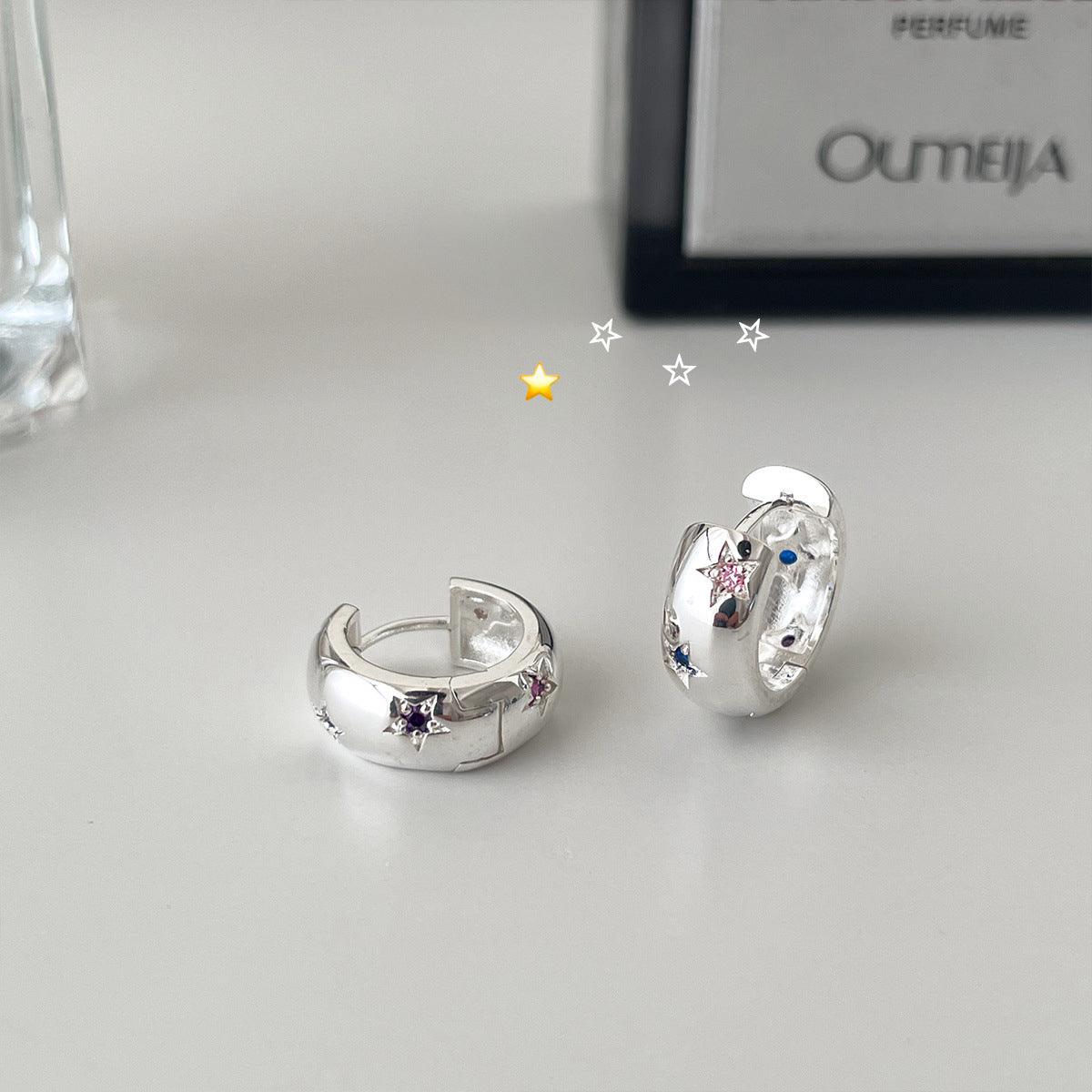 C廠-925銀針星星鋯石耳環女時尚百搭高級感耳圈精緻溫婉ins氣質耳飾「EH-3434」25.03-4