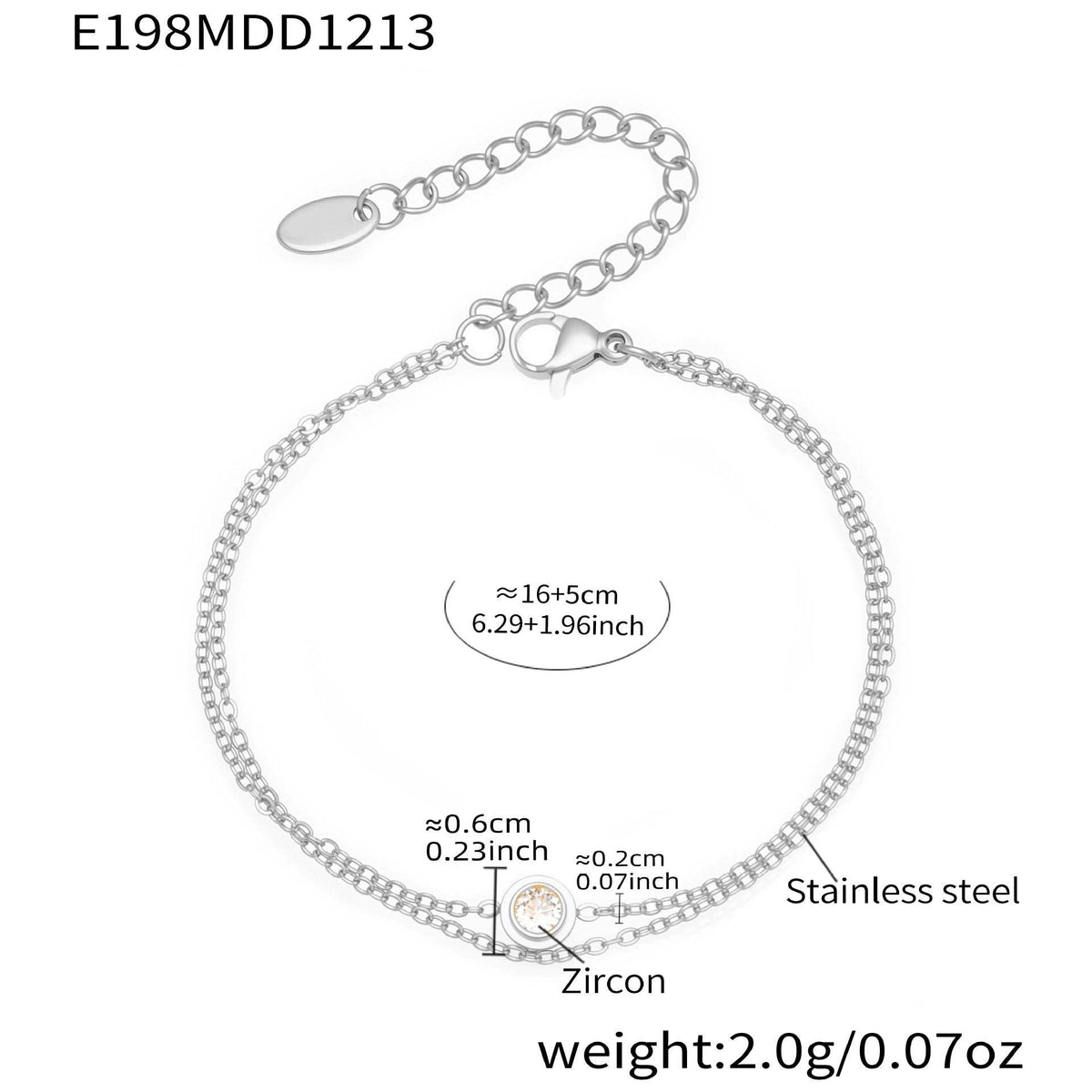 B廠-不鏽鋼單鑽鋯石雙層手鍊鍍18k真金 INS冷淡風疊戴氣質新款手飾女「E198」25.12-3