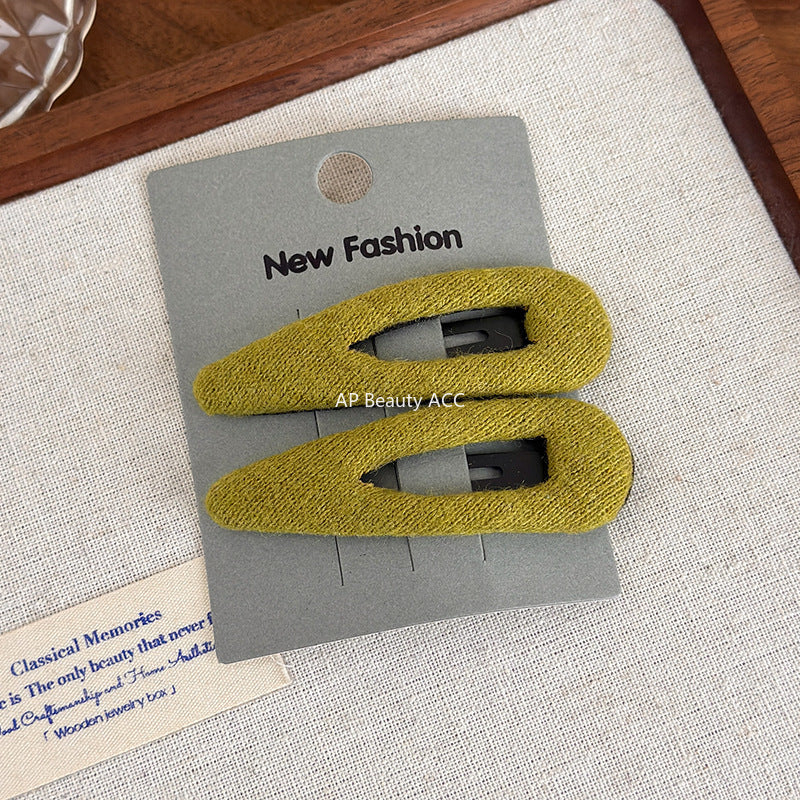 E廠-韓系毛呢水滴橢圓側邊夾髮夾女2025新款瀏海鴨嘴夾bb夾髮卡髮飾「27647」25.11-1