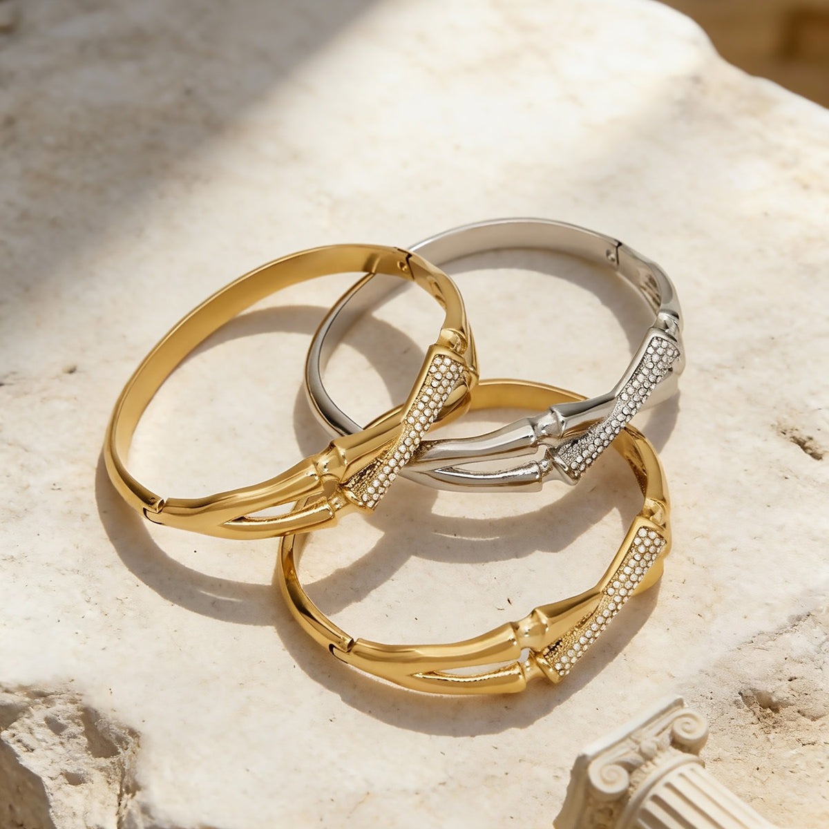 B廠-不鏽鋼超閃5A鋯石卡扣手鐲鍍18k真金歐美跨境INS時尚百搭女士手環「Z525-Z527」25.12-3