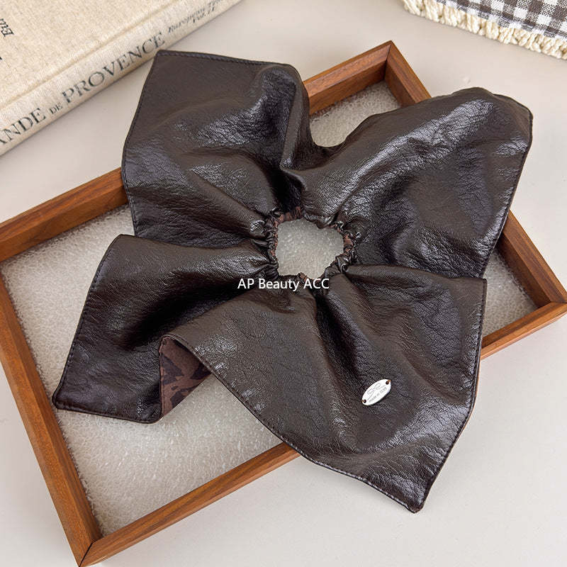 E廠-韓國ins風咖色豹紋拼接大腸髮圈女秋冬氛圍感氣質低馬尾頭繩髮飾「27622」25.11-1