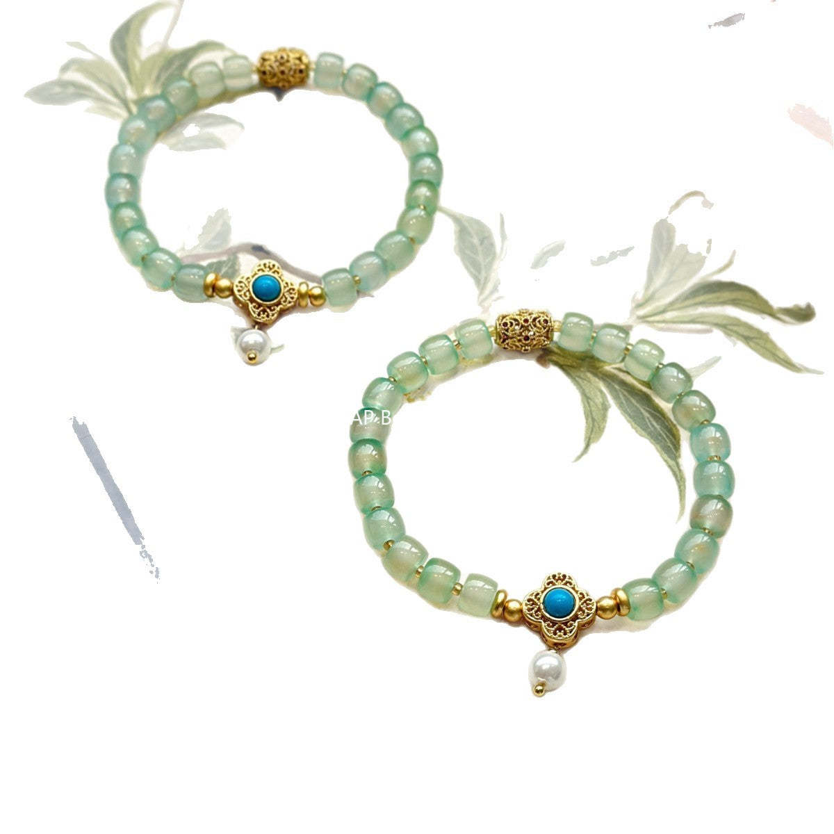 AS廠-天然綠玉髓老型珠施家珍珠設計款綠松新中式復古批發廠家直銷「l2959」25.10-5