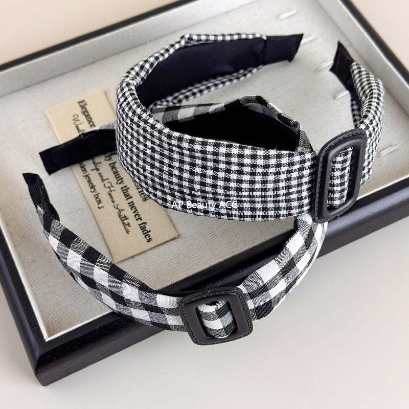 E廠-復古經典黑白格髮箍女秋冬時尚氣質頭箍高顱頂壓髮日常外戴髮捆「27634」25.11-1
