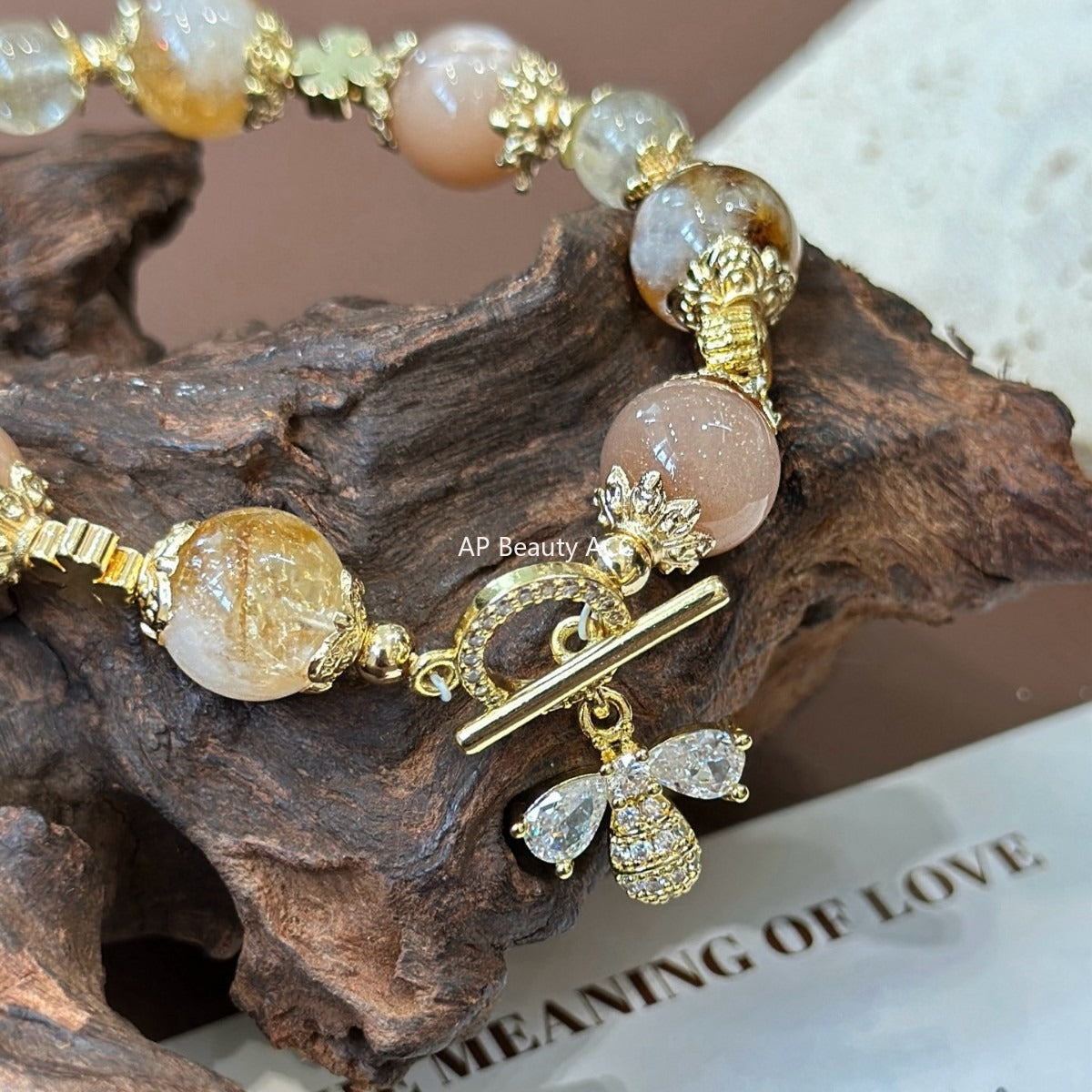 AS廠-天然橙月光黃塔晶金髮晶手鍊女小眾設計蝴蝶吊墜幸運手串「l2942」25.11-1