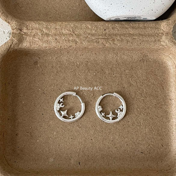 C廠-小眾冷淡風拉絲設計感星星環繞耳環女簡約輕奢高級感銀針耳環耳飾「EH-4271」25.11-4