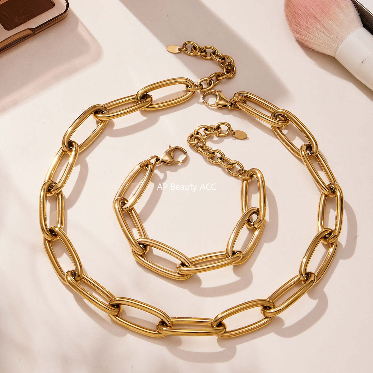 B廠-ins簡約風金屬扣古巴粗鏈條手鍊 時尚簡約單層朋克百搭項鍊「TXP468-TXE468」25.11-3