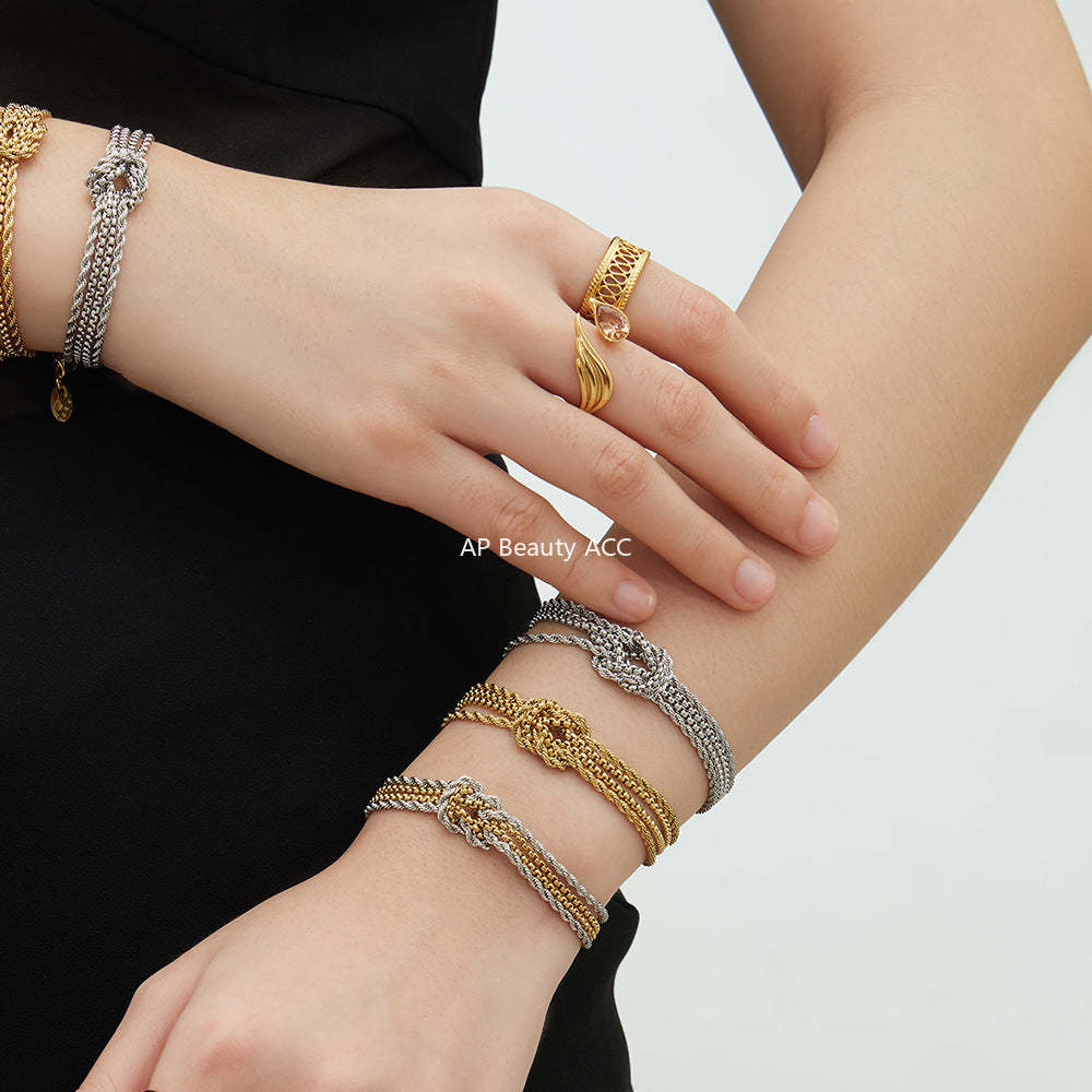 B廠-不鏽鋼打結鏈手鍊個性間電鍍18k真金INS小眾設計時尚百搭歐美手飾「E151」25.12-3