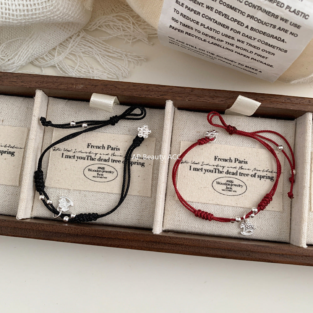 C廠-2026年生肖馬年馬上有錢花小馬花朵編繩手鍊S925純銀手鍊可調節「1602」25.11-2