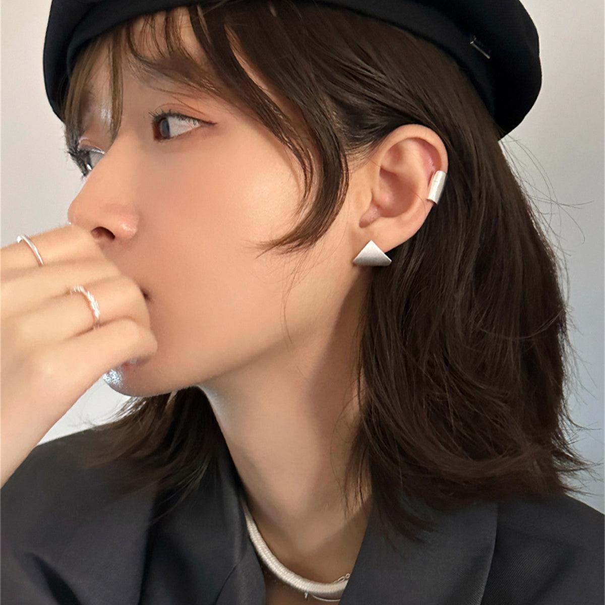 C廠-925銀針磨砂拉絲幾何耳釘女氣質韓國個性簡約學生百搭高級感耳飾「EH-3442」25.03-4