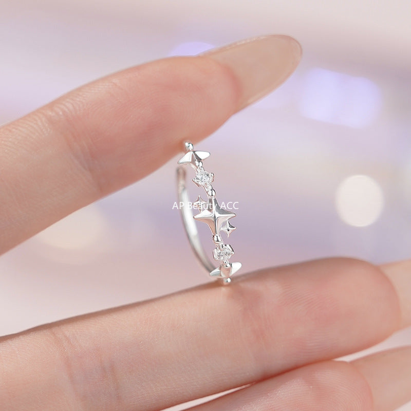 D廠-S999足銀四芒星鋯石戒指夢幻簡約小眾ins風溫柔高級設計手飾「YC3405R_1」25.11-2
