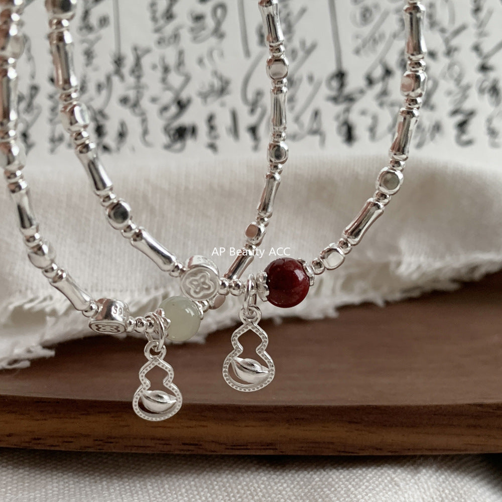 C廠-新中式國風古風宮廷風元寶葫蘆竹節天然和田玉紫金砂朱砂S925手鍊「1600」25.11-2