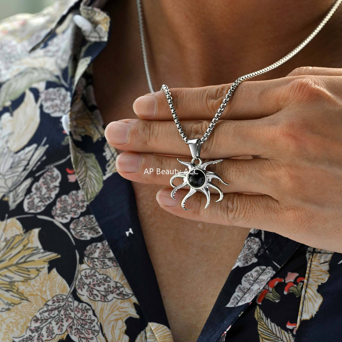 G廠-不鏽鋼男士小眾設計感酷颯個性黑瑪瑙八爪魚吊墜「PN-2220」25.12-2