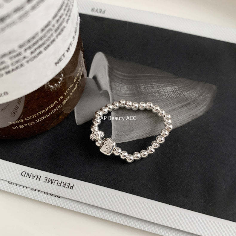 C廠-韓國輕奢小眾老花四葉草糖果十字架愛心大象米珠彈力S925純銀戒指「RC」25.11-4