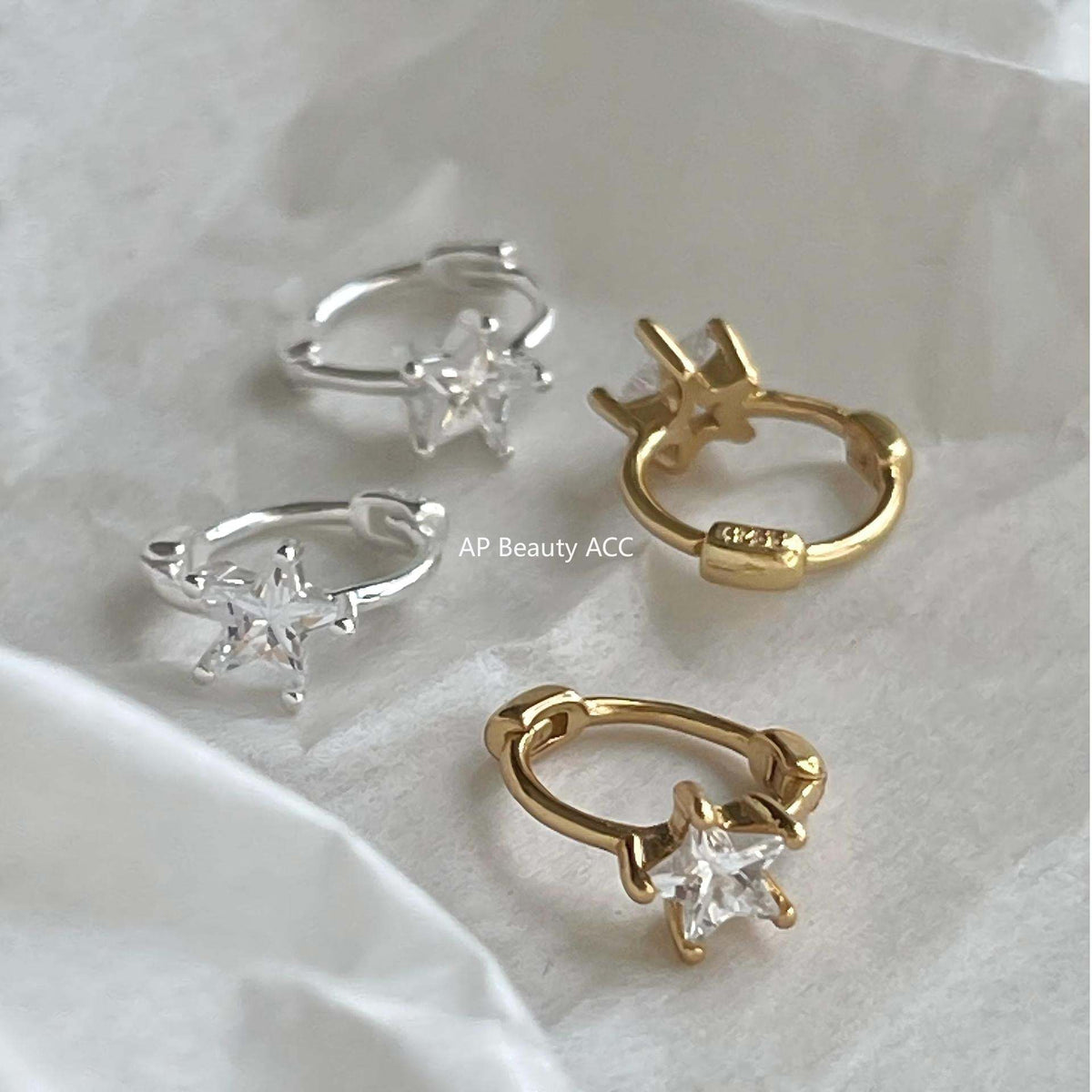 F廠-韓國韓版925純銀星星鋯石耳扣耳環簡約氣質百搭ins風耳飾「C1423」25.11-4