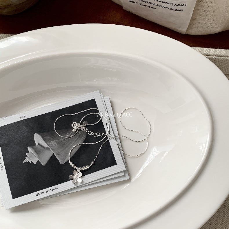 C廠-韓版甜美系輕奢小碎銀花朵竹節S925純銀項鍊車花直管手鍊銀手鍊「1537-1538」25.11-2