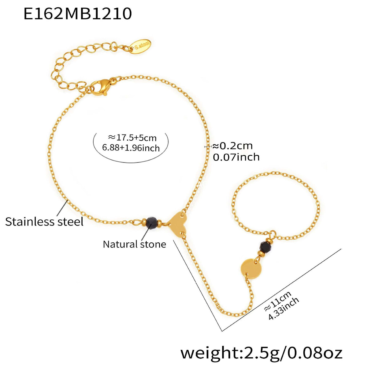 B廠-不鏽鋼愛心小熊鑲鋯石吊墜手工貝珠手鍊手指鏈組合手上鍍18k真金「E153-E162」25.12-3