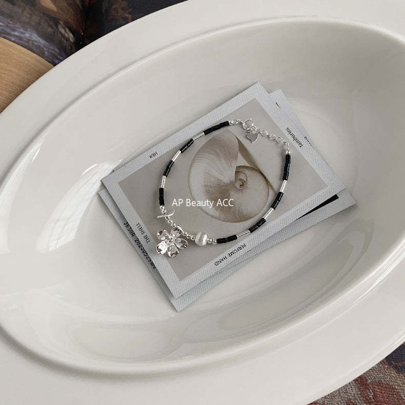 C廠-泰國清邁風手工銀花朵藍松石天然虎眼石直管S925純銀手鍊「1399」25.11-3