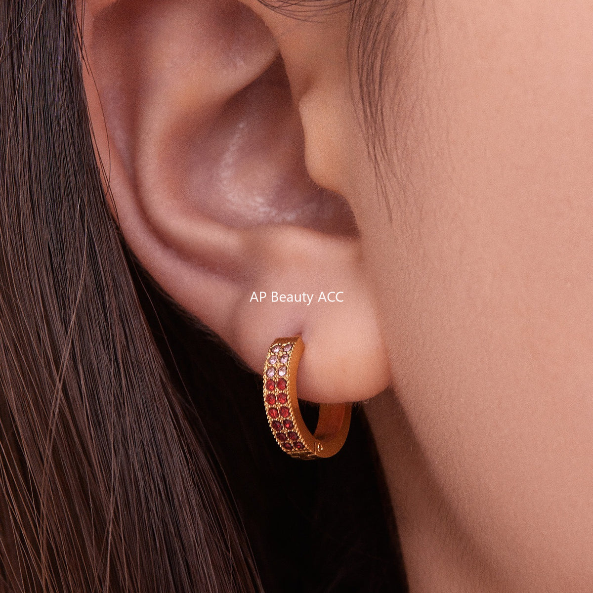 B廠-簡約C型鑲彩鑽拼色鋯石耳扣不鏽鋼鍍18k真金輕奢小眾耳環女「F798」25.11-1