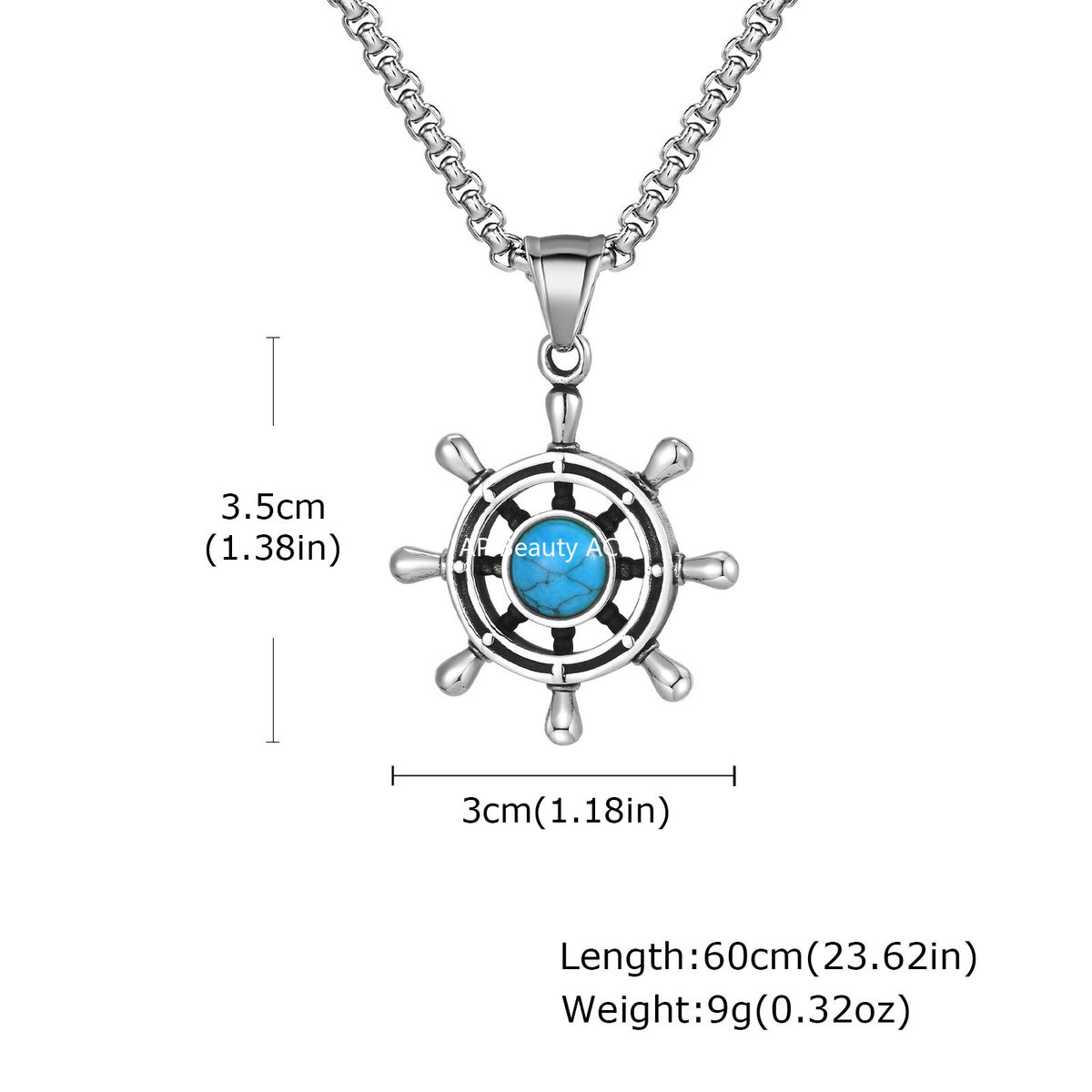 G廠-不鏽鋼復古項飾品船舵水手掛墜海軍潮牌船舵綠松石吊墜「PN-2234」25.11-2