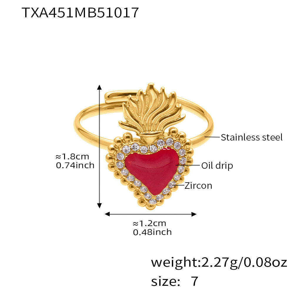 B廠-5A鋯石皇冠愛心滿鑽開口戒指項鍊耳環套裝不鏽鋼鍍18k真金「TXP450」25.10-4