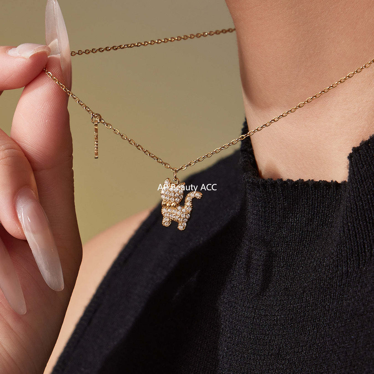 B廠-時尚可愛小貓帶鑽吊墜手鍊項鍊套裝不鏽鋼鍍18k真金不掉色「TXP464」25.11-3