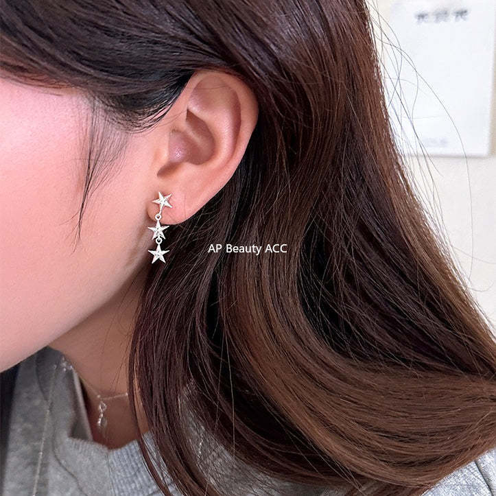 C廠-日韓極簡冷淡風星星流蘇耳釘女潮流復古高級感銀針耳環輕奢耳飾「EH-4335」25.11-4