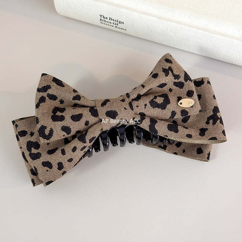 E廠-秋冬新款毛呢豹紋蝴蝶結香蕉夾髮卡高馬尾竪夾扭扭夾高級感髮飾潮「27748」25.12-1