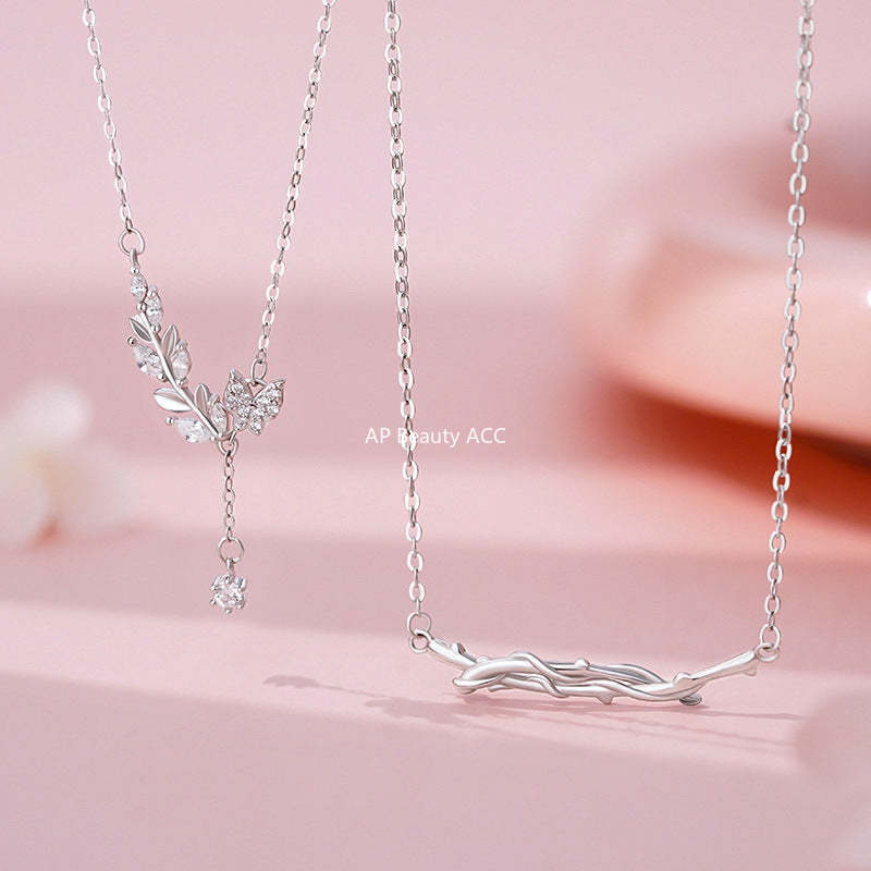 D廠-S999足銀個性花枝蝴蝶鎖骨鏈女韓風少女感氣質文藝風情侶項鍊批發「YC1811N_1」25.11-3