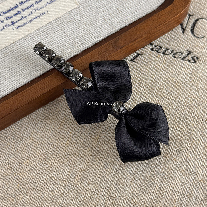 E廠-時尚氣質韓版蝴蝶結水鑽鴨嘴夾高檔瀏海側邊夾碎髮夾一字夾髮夾「26037E」25.11-2