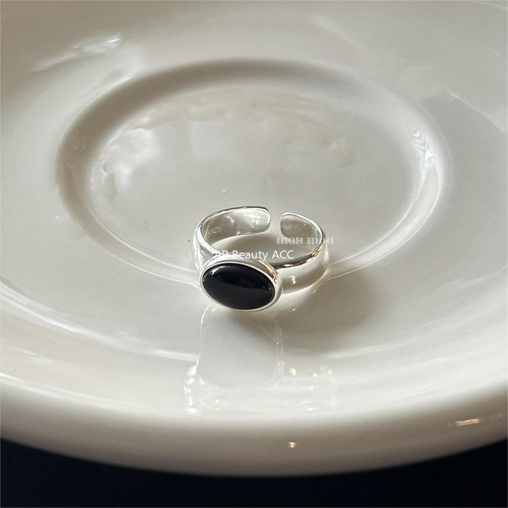 F廠-韓版韓版925純銀黑瑪瑙戒指簡約小紅書INS時尚開口戒「J1922」25.11-1