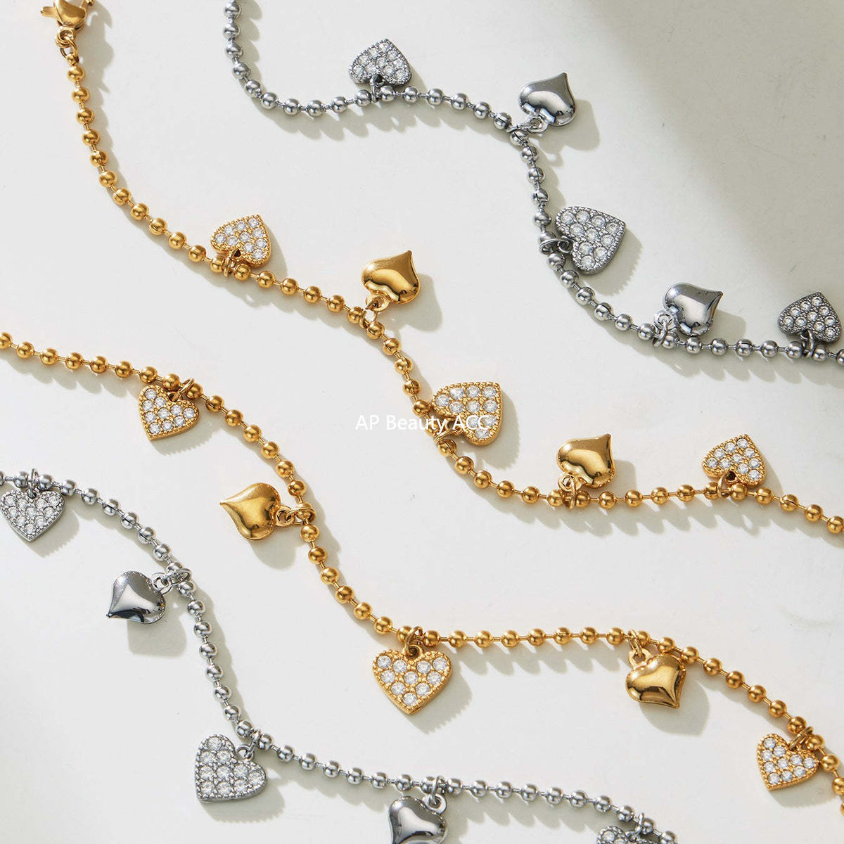 B廠-不鏽鋼愛心滿鑽鋯石吊墜耳環項鍊手鍊腳鏈套裝鍍18k真金歐美潮飾「TXP504」25.11-4