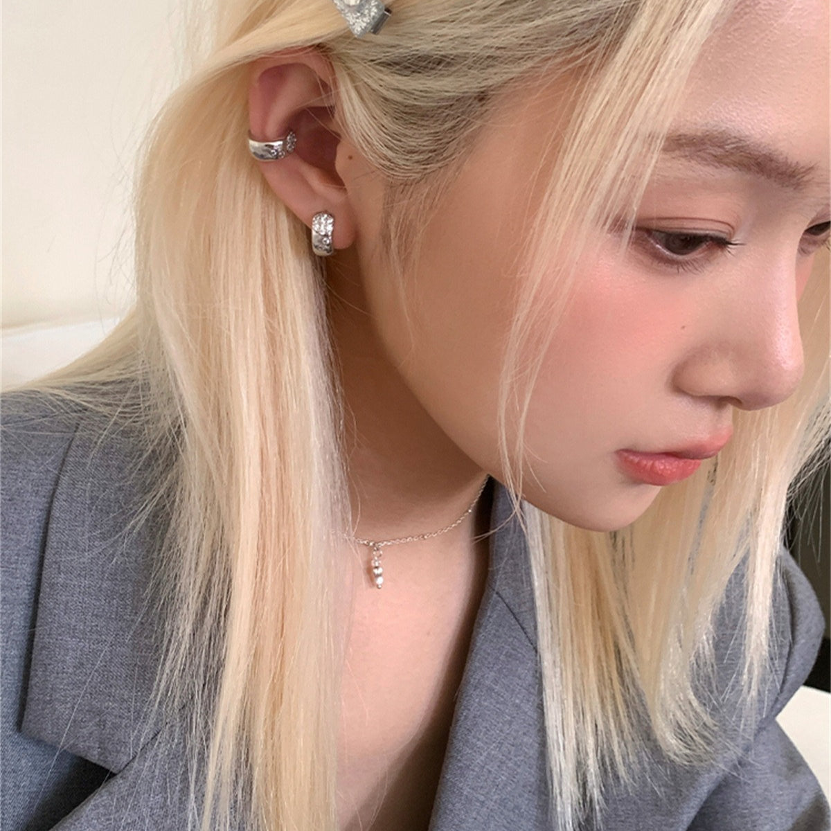 C廠-簡約冷淡風鋯石耳夾女秋冬新款冷淡風時尚氣質耳環百搭高級感耳飾「EJ-41」25.10-3