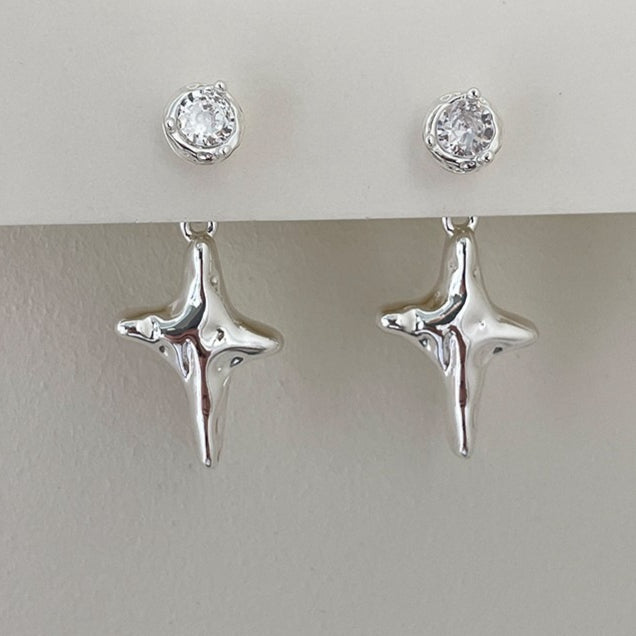 C廠-精緻時尚四芒星耳釘女高級感冷淡風鋯石耳環簡約小眾秋冬百搭耳飾「EH-4353」25.11-4